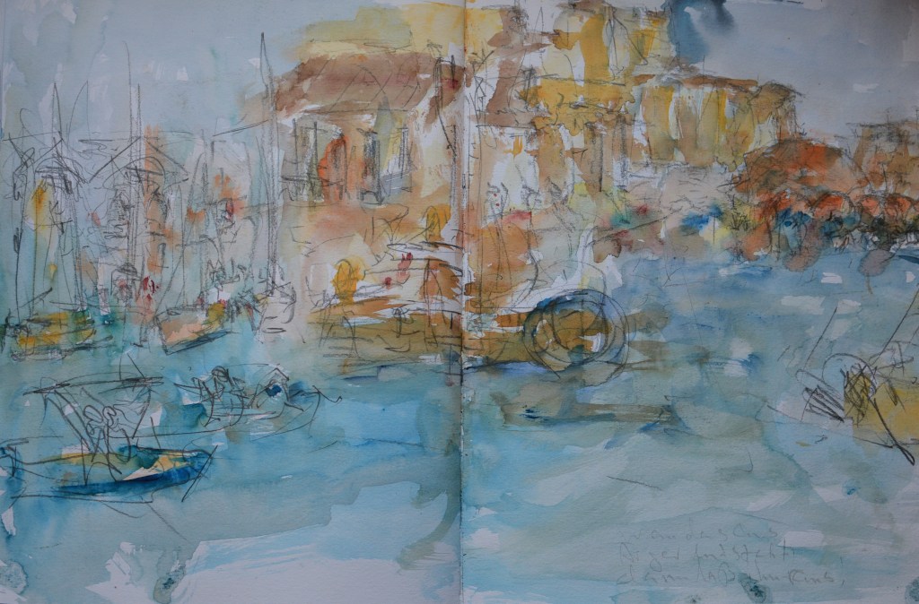 watercolor sketch, port of chania, kreta