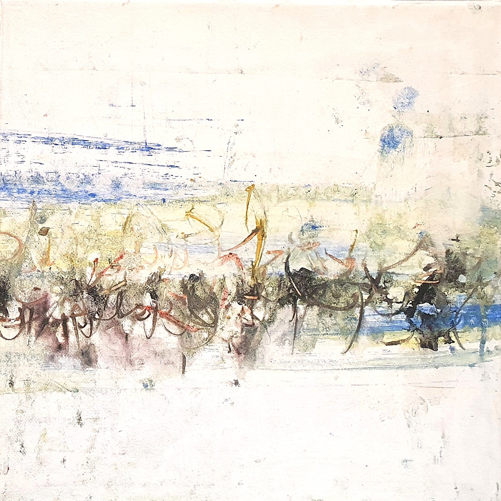 mixed media aquarell - at the river in summer - diptychon 