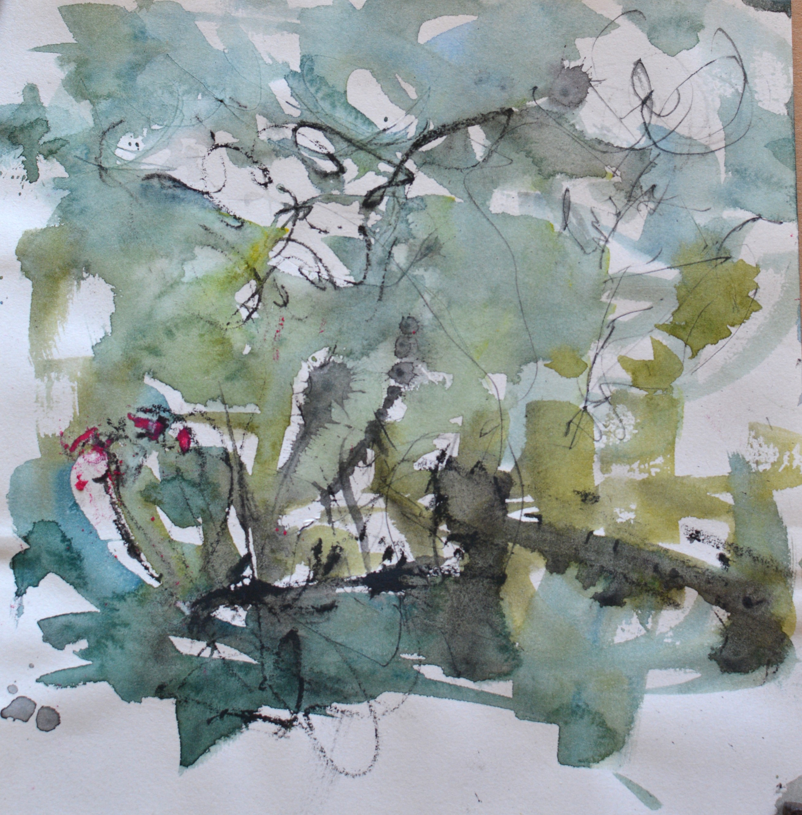 expressive watercolor painiting blooming apple tree