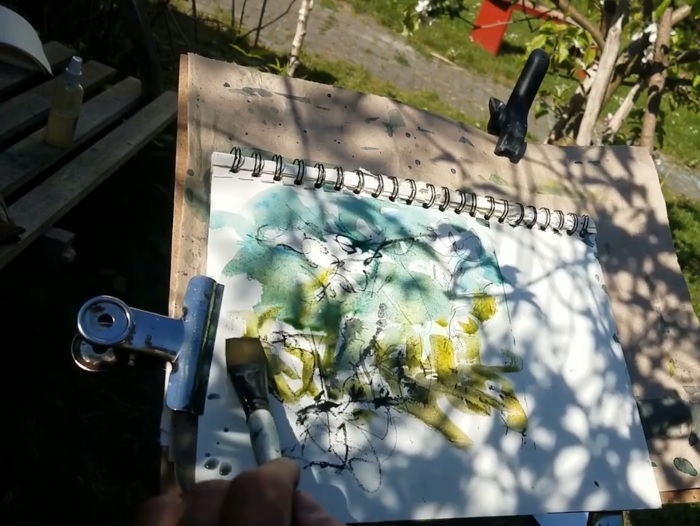 expressive watercolor painiting blooming apple tree